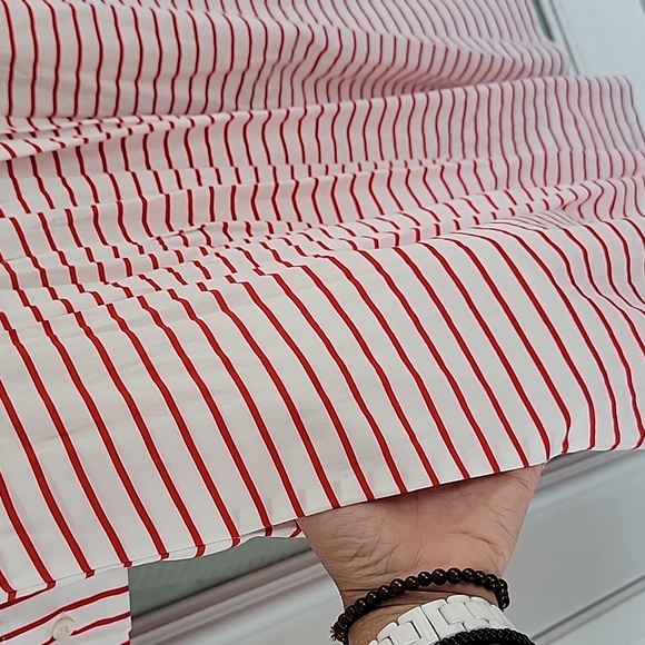 Marella Red Striped Collared Quiche Shirt Dress With Pockets Sz 14 - Picture 8 of 14
